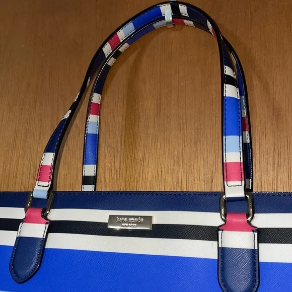 •KATE SPADE•RED/WHITE/BLUE/BLACK STRIPED LAUREL WAY DALLY MEDIUM ZIP TOP TOTE